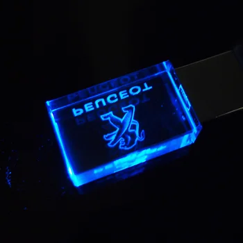 

Hot Sale Crystal USB Renault & Peugeot Car Logo 4G 16GB Flash Drive 2.0 USB Pen Drive 32GB LED Memory Disk 128GB 64GB Cool Gifts