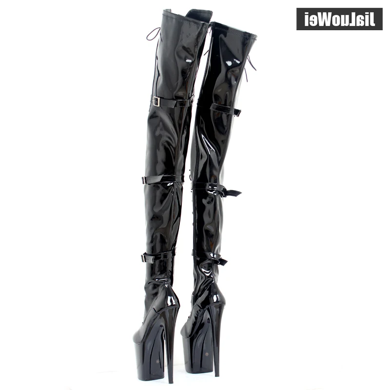 

High Heel Platform Boots Women 20cm Thin High Heels Sexy Fetish Pointed Toe Buckle Over-The-Knee Dance Thigh High Boot