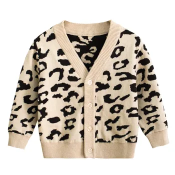 

2020 Autumn Baby Girl Boys Sweater Cardigan Leopard Print Knitted Children's Single Breasted Sweaters for Kids Clothes
