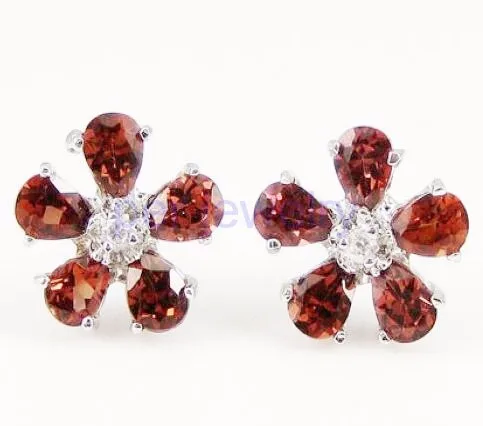 natural garnet Серьги-гвоздики в цветочном стиле с натуральным цитрином или гранатом,, Стерлинговое Серебро 925 пробы, 0.25ct* 10 шт., драгоценный камень X910298 - Цвет камня: natural garnet