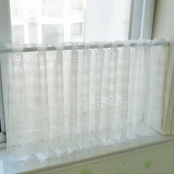 

Perforation-free White Plaid Lace Hollow Mesh Half Curtain Decoration Window Bedroom Kitchen Short Finished Curtain MY055-5