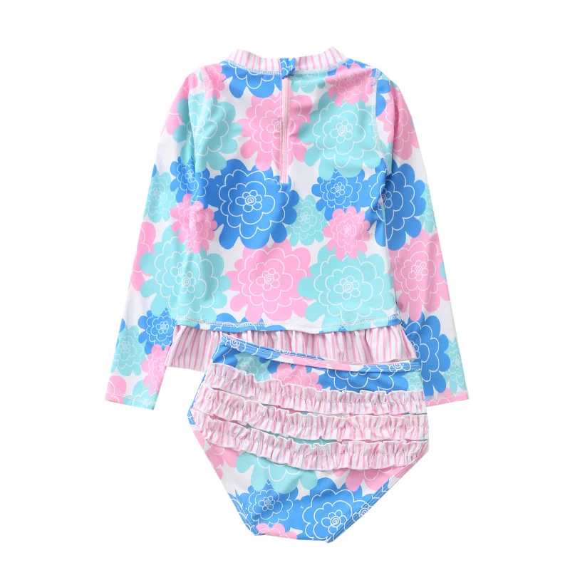 Long sleeves Girls Tankini set 2~10Y Girls swimsuit Two pieces Children Flamingo Swimwear Ins Unicorn Girls Rash Guard set-SW344
