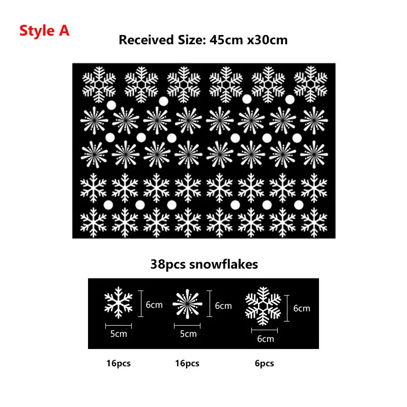 38 шт./лот, рождественские снежинки, электростатические наклейки для стеклянного окна, рождественские наклейки на стену, декоративный дизайн, декоративные наклейки для дома - Цвет: A Style