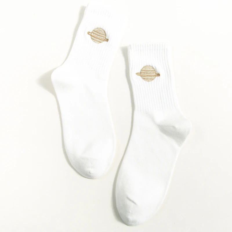Для женщин хлопковые носки все сезоны Новая Мода пространство с вышивкой серия женские Колледж прелестные дезодорант носки для девочек INS; Прямая поставка - Цвет: White