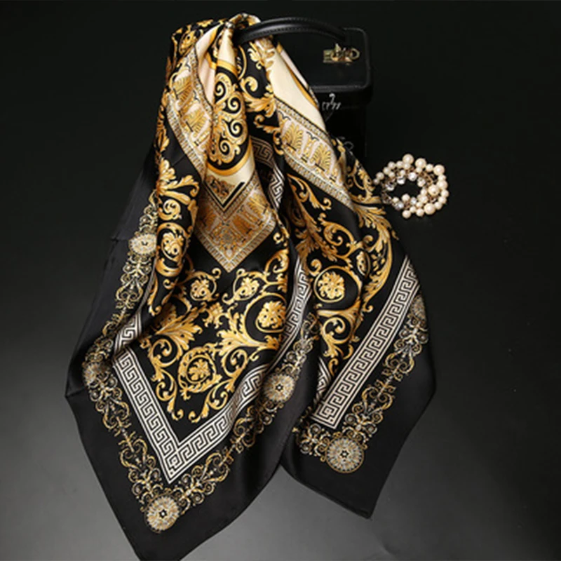 Color 1 Ladies Pure Silk scarf Women 90*90 cm Head Luxury Brand Real Natural Silk Scarf Square Printed Fashion Shawls Wrap Scarves - Цвет: Color 1