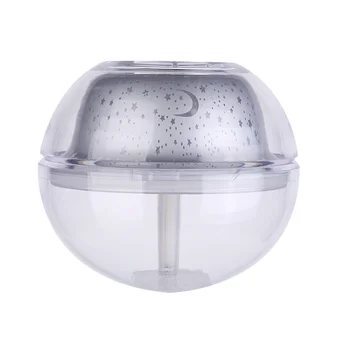 

500ML Air Humidifier Transparent USB Humidifier Mist Maker with Projection Function Crystal Night Light (Silver)