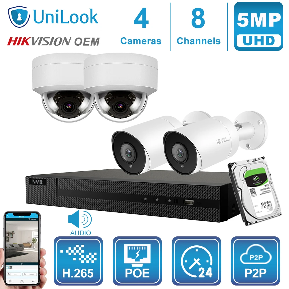 Hikvision OEM 8CH 4 к NVR 5MP купола и пуля POE IP Камера 4/6/8 шт. открытый системы безопасности ONVIF H.265 CCTV NVR Kit 1/2/4 ТБ HDD