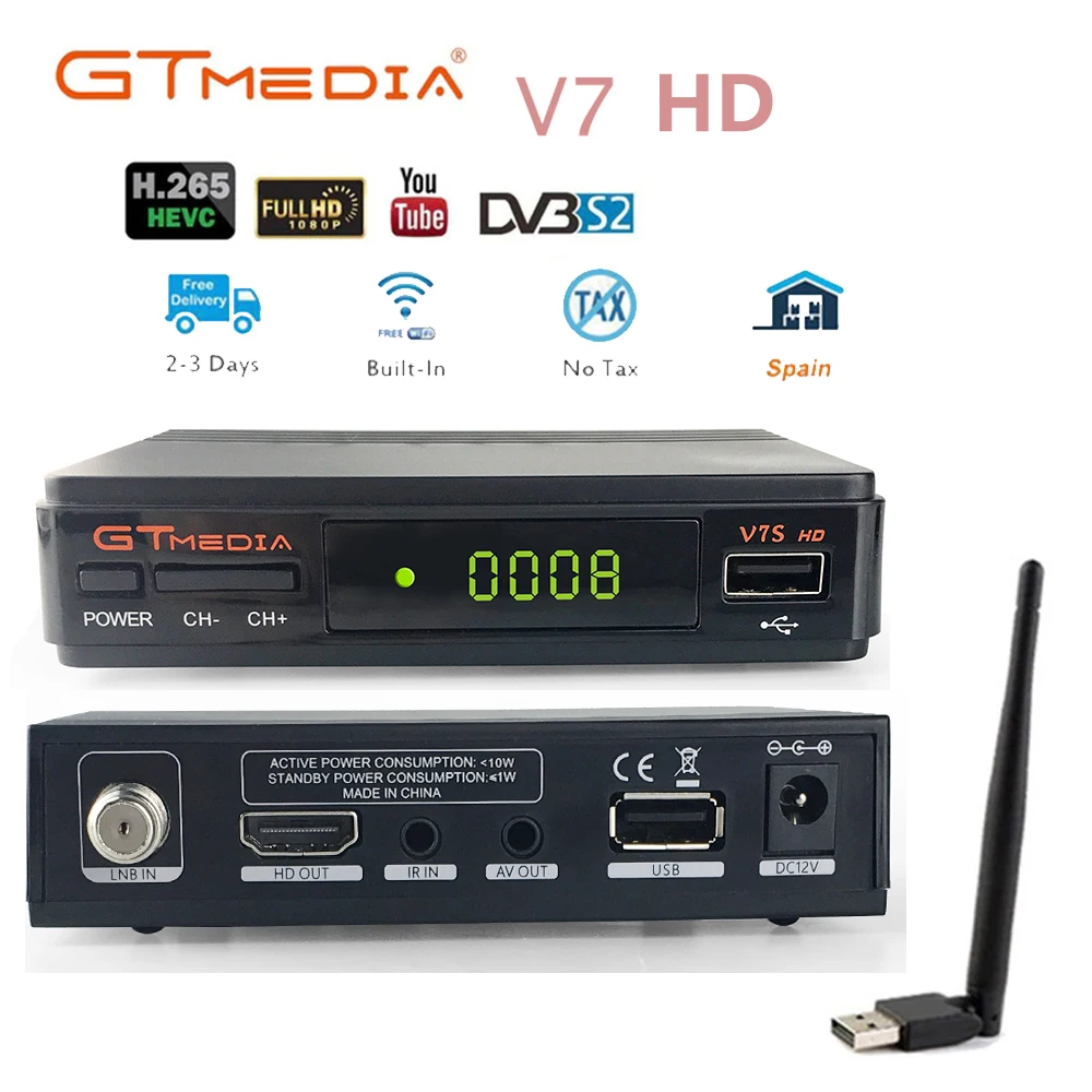 DVB-S2 V7s hd с USB wifi 1 год cccam Испания ТВ приемник gtmedia v7 hd power by freesat поддержка Европа cline сетевой обмен