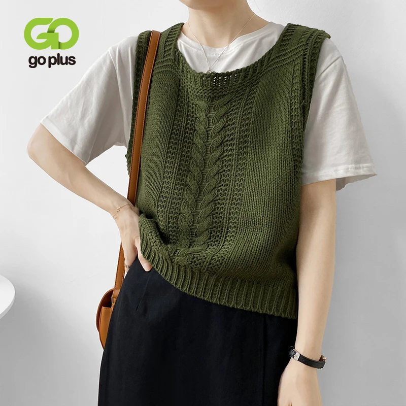 

GOPLUS Sweater Vest Women Tops Ladies Geometric Knitted Waistcoats Woman Sleeveless Short Sweaters Pull Ete 2020 Femme C10662