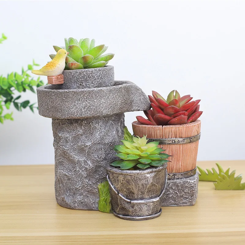 1piace Wholesale Landscape Flower Pot, Pastoral American Creative Flower Pot, Retro Resin Handicraft, Fleshy Plant Flower Pot