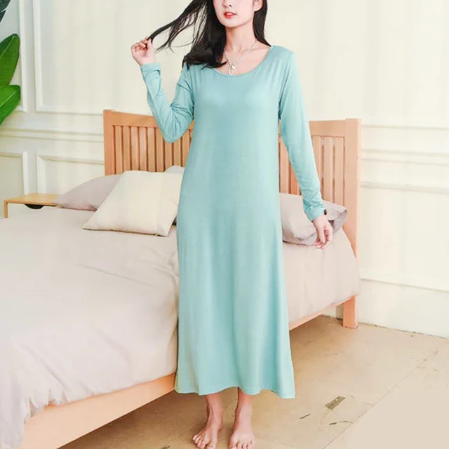 Women's Bra Dress Padded Stretchable Modal Maxi Long Dress Mid