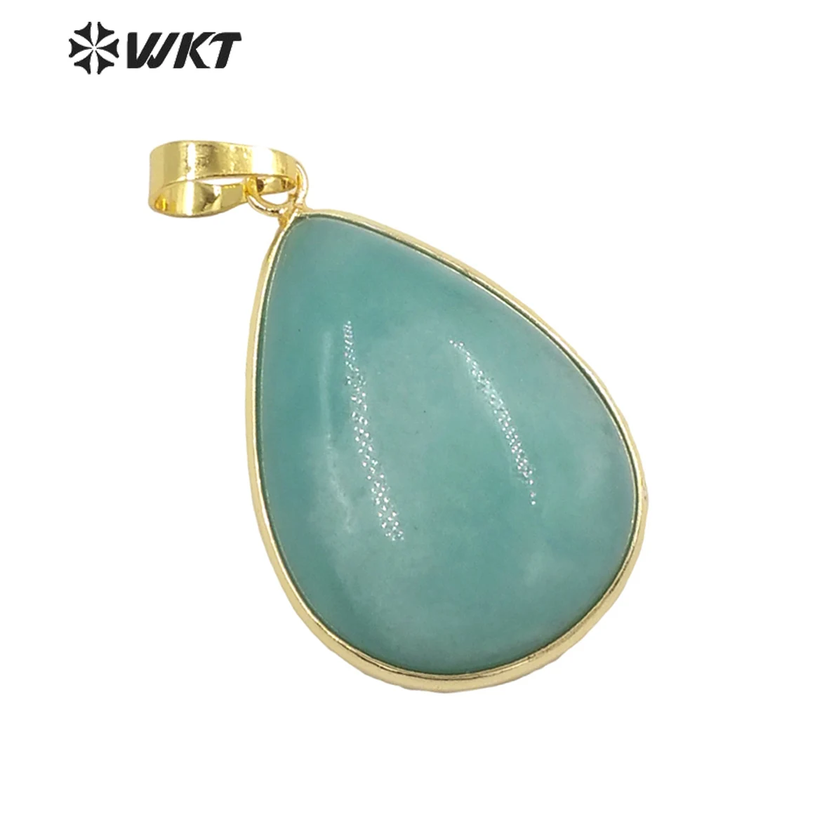 

WT-P1642 Gorgeous High Quality Gold Bezel Teardrop Amazonite Pendant Fashion Lady Drop Natural Stone Decoration For Necklace