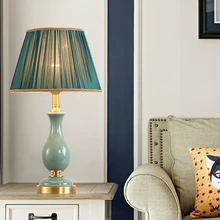 Керамическая Настольная лампа, китайский Настольный светильник в античном стиле, цвет нефрита, E27, материал латунь, хорошее качество