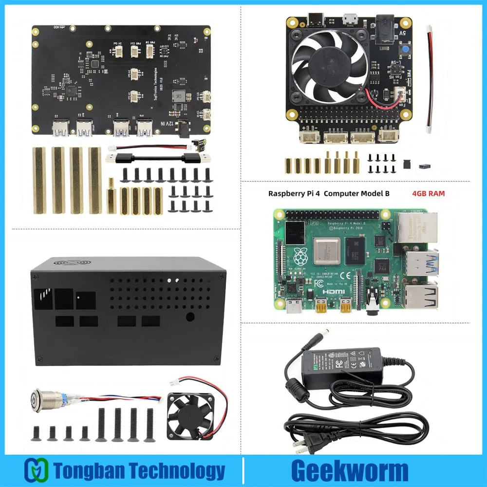 

Raspberry Pi 4 Model B + X835 3.5 inch SATA HDD Storage Board + X735 Power Management Board + DC 12V Power Adapter + Metal Case