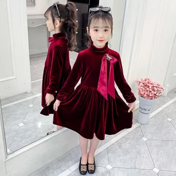 

4-10 year old girl baby spring and autumn dress new Korean fashion pleated long-sleeve big child fashion princess dress