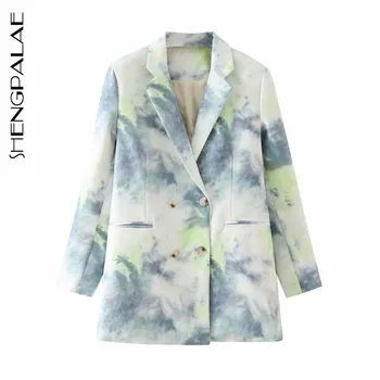 

SHENGPALAE 2020 Fashion Autumn Women Blazers And Jackets Work Office Lady Suit Slim Business Tie Dye Double Breasted Coat ZA5835
