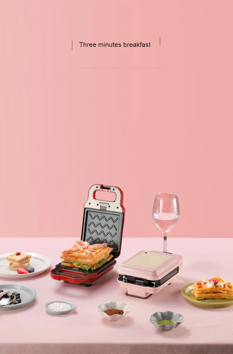 Bandeja de Cozimento Máquina de Bolo de Café da Manhã Elétrica Sanduíche Maker Pode Mudar Waffle Casa Multi-função Não-vara 220 v 6 Cheap Sanduicheiras