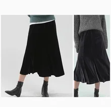 Gowinlin плиссированная длинная юбка для женщин осень зима Высокая талия облегающая женская бархатная юбка плиссированные юбки Новинка
