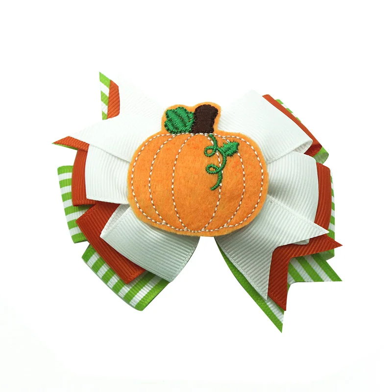 

Custom made Embroidory Pumkin Hair Clip Halloween Holiday Gifts for kids (you can choose any pattern you want for hair bows)