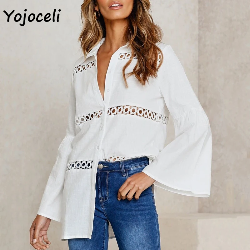 Yojoceli, boho, Пляжная, открытая, блузка, рубашка, для женщин, с расклешенными рукавами, для женщин, blusas, рубашка, топ, уличная одежда