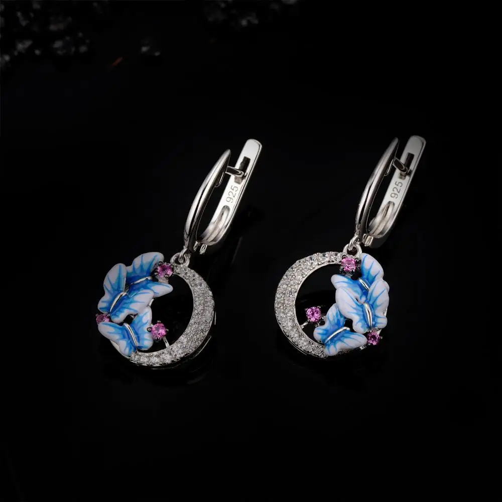 Женские серьги-подвески с эмалью из серебра 925 пробы и голубой бабочкой, подарок на свадьбу