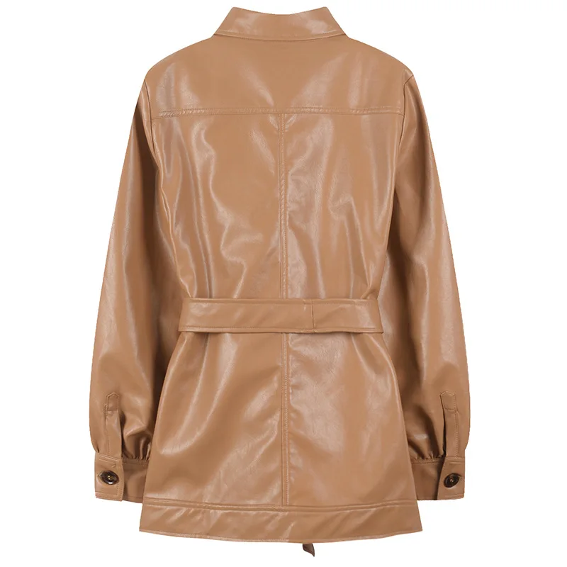 Винтажные осенние куртки из искусственной кожи с длинным рукавом, Женская байкерская куртка из искусственной кожи, уличная куртка в стиле панк с поясом, мотоциклетная куртка, женская меховая верхняя одежда