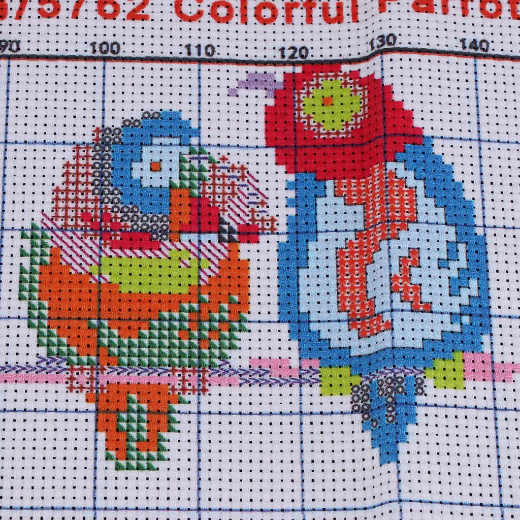 Cute Colorful Parrots Birds DIY Stamped Cross Stitch Kit Pre-printed Pattern Beautiful Scenery Christmas Gift Home Decoration