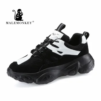 

2020 New Women Chunky Sneakers Breathable Shoes Korean Fashion Female Black White Platform Thick Sole Running Casual Shoes Woman