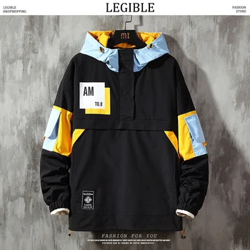

LEGIBLE 2020 Spring Autumn Patchwork Hoodies Mens Pockets Sweatshirts Hooded Hoodie Male Hip Hop Korean Loose Pullover