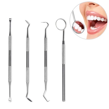 

4pc Dental Hygiene Tool Kit Dentist Tartar Scraper Scaler Dental Equipment Calculus Plaque Remover Teeth Cleaning Oral Care Tool