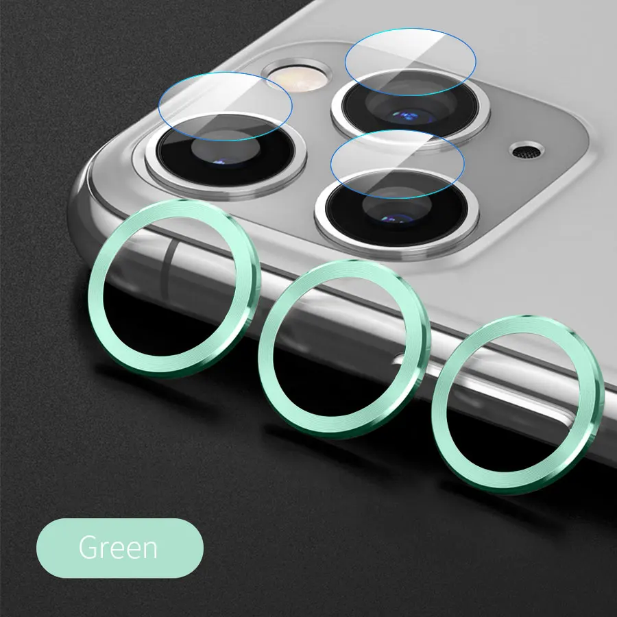 Для iPhone 11 Pro Max задняя камера Объектив Закаленное стекло Защитная пленка для экрана для iPhone 11 чехол металлическое защитное кольцо - Цвет: Green 3
