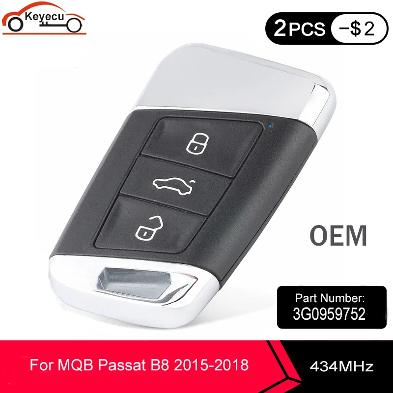 Оригинальный БЕСКЛЮЧЕВОЙ смарт брелок KEYECU с 3 кнопками 434 МГц для Volkswagen MQB Passat B8 2015