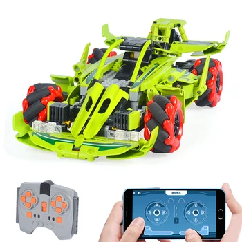 

561Pcs 2.4g Dual Remote Control MOC Muscle Truck Bricks Super Sports Car Building Block Muscle Vehicle with Mecanum Wheels