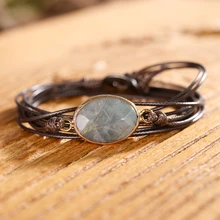 Самодельный плетеный браслет натуральный камень лабрадорит Mala Веревка Браслет для медитации Прямая