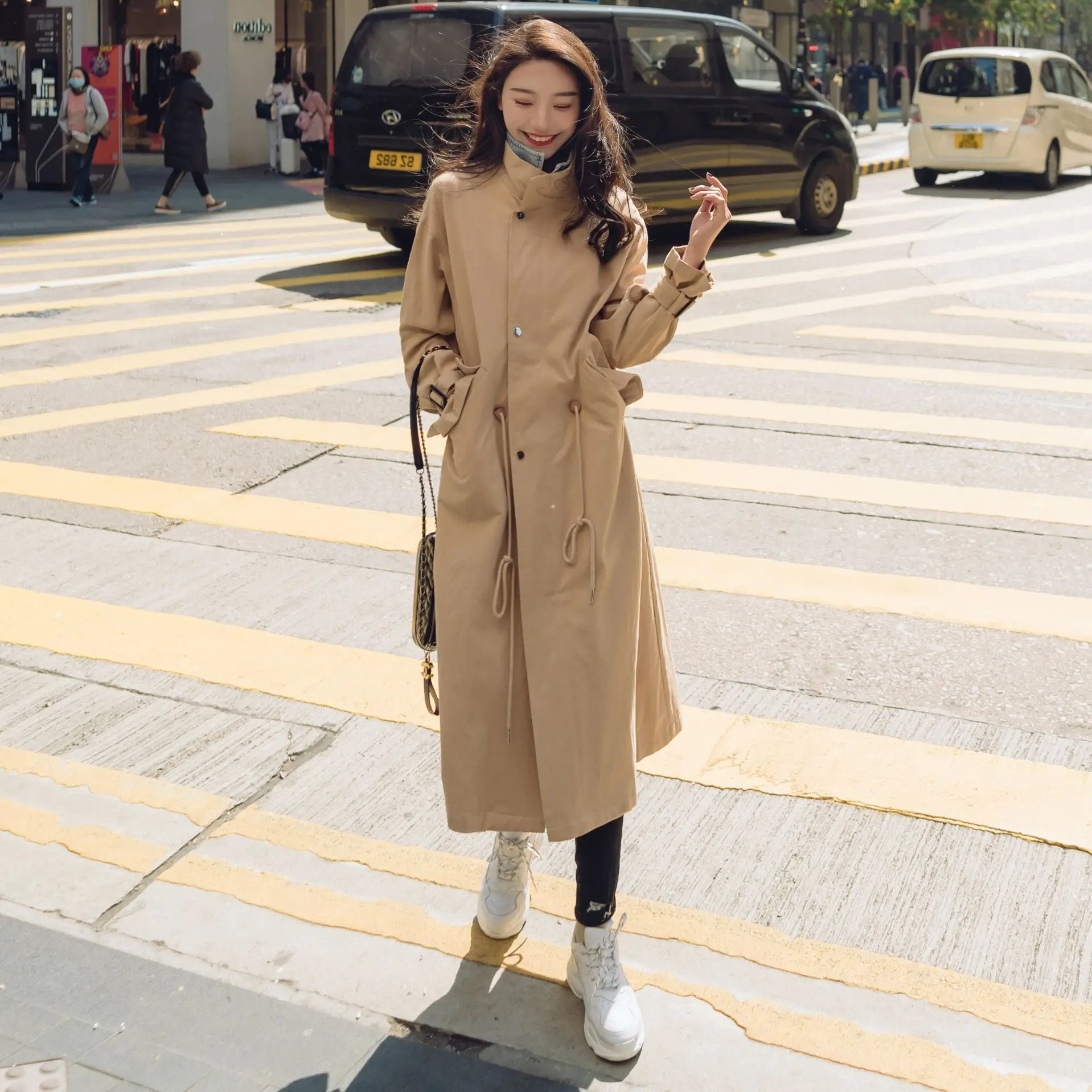 

Photo Shoot 2018 Autumn New Style Retro Laziness Handsome Workwear Cowboy Joint Mock Two-Piece Long Trench Coat Women's