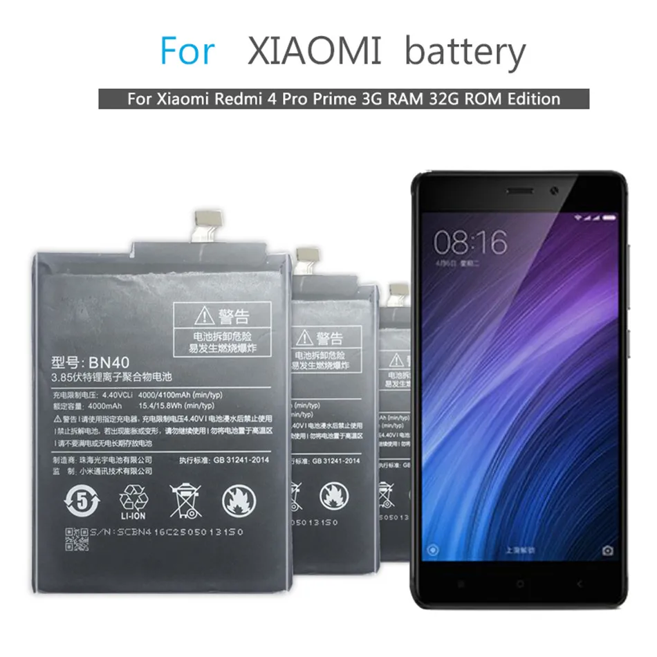 Аккумулятор для Xiao mi Redmi BN40 4100 мАч Xiaomi Red 4 Pro 4Pro Prime 3G RAM 32G redmi4 pro батареи с