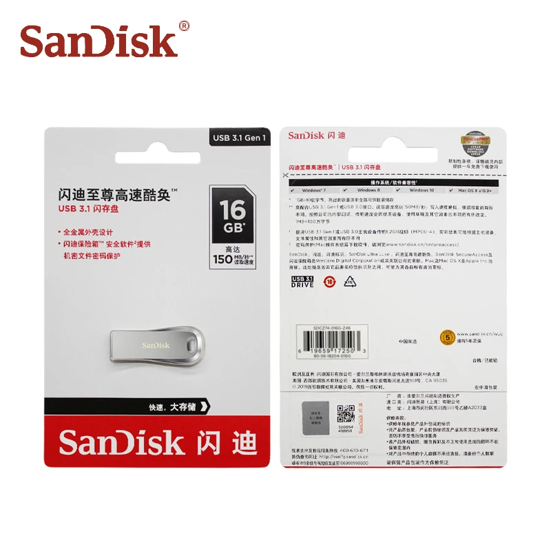 Флеш-накопитель SanDisk USB 3,1, 128 ГБ, 64 ГБ, 32 ГБ, 16 ГБ, CZ74, usb флеш-накопитель, высокоскоростная usb флешка, флеш-накопитель до 150 МБ/с
