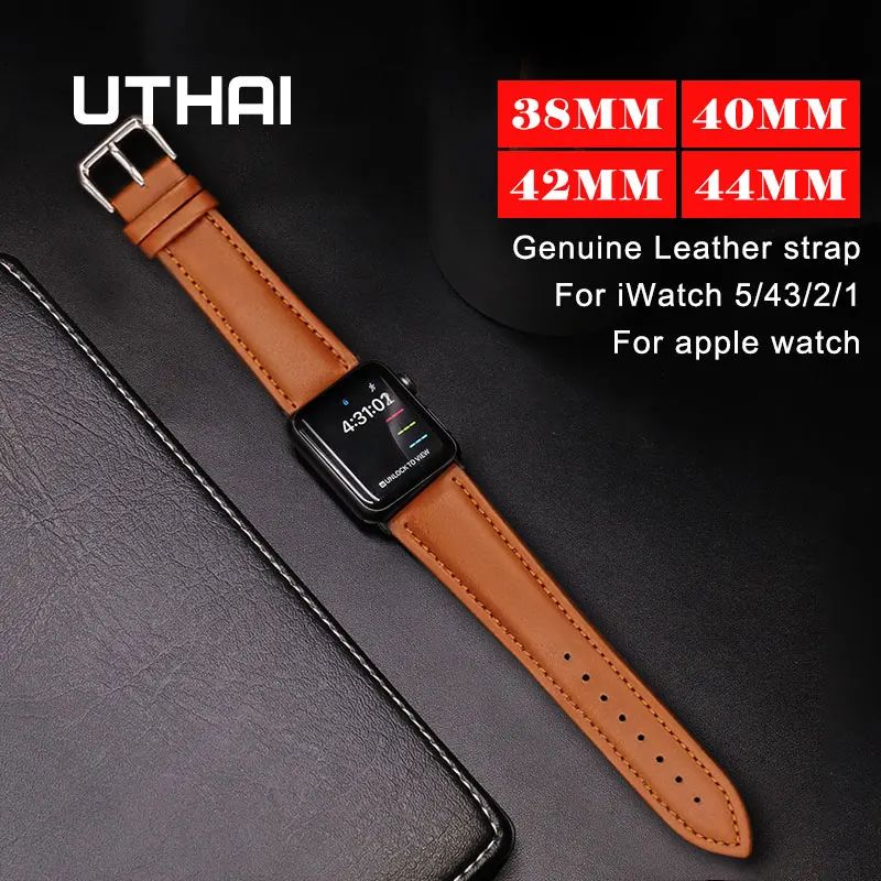 UTHAI A21 ремешок из натуральной кожи для iWatch 1/2/3 38 мм 42 Apple Watch серии 4/5 40 44 часов