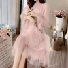 Long Sleeve Dress Women Elegant Mesh Patchwork Chic Sequins Sweet Knee-Length Youth Girls Dresses Kawaii Summer Birthday Party ► Photo 2/6