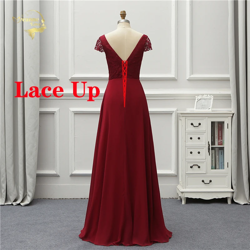 Jeanne-Love-Formal-Evening-Dress-2019-Wine-Red-Short-Sleeves-V-Neck-Lace-Chiffon-Party-Robe