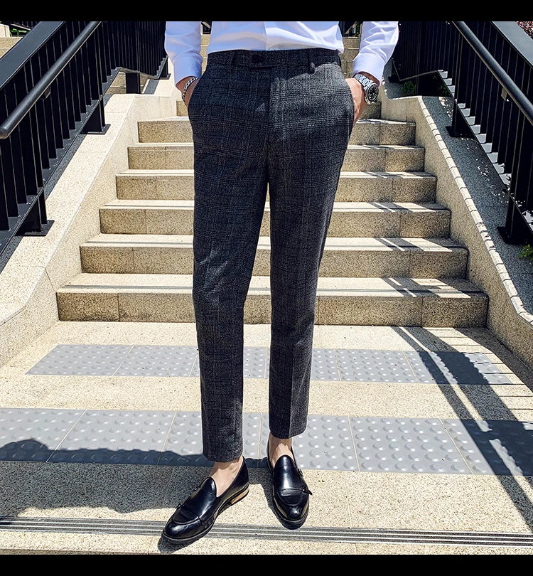 19 новые удобные дышащие Slim Fit британский стиль для отдыха для маленьких джентльменов Бизнес тренд высокое качество Для мужчин брюки в клеточку