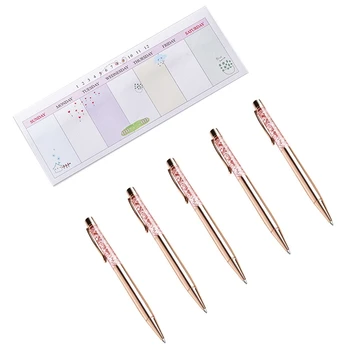 

5Pcs Metal Quicksand Ballpoint Pen,Black Ink Refill & 1Pcs Weekly Plan Paper Scrapbooking Bookmark Stickers Sticky Note