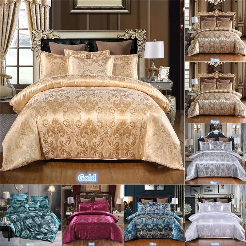 Luxury Silky Jacquard Fabric Duvet Cover Pillow Shams Set 9 Size Single Twin Double Full Queen King Size Comforter Bedding Sets