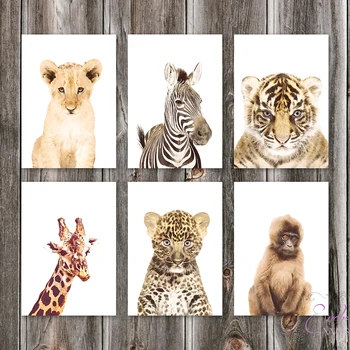 

Baby Jungle Animal Watercolour Prints Monkey Zebra Tiger Giraffe Lion leopard Posters Safari Nursery Art Pictures For Kids Room
