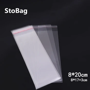 

StoBag 500pcs 8*20cm Transparent Self Sealing Plastic Bag Gift Jewelry Packaging Bag Self Adhesive OPP Candy Cellophane Bag