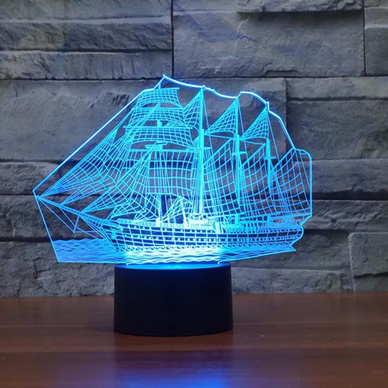 Морской корпус бермуды призрак корабль лодка 7 цветов лампа 3d Визуальный светодиодный ночник для детей сенсорный Usb Настольный Lampara лампе ночник - Испускаемый цвет: 7 Colors Changeable