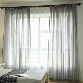 

Modern Cotton And Linen Gray Blue Window Screening Solid Door Curtains Tulle Wedding Party Background Decor Window Drape wp276#4