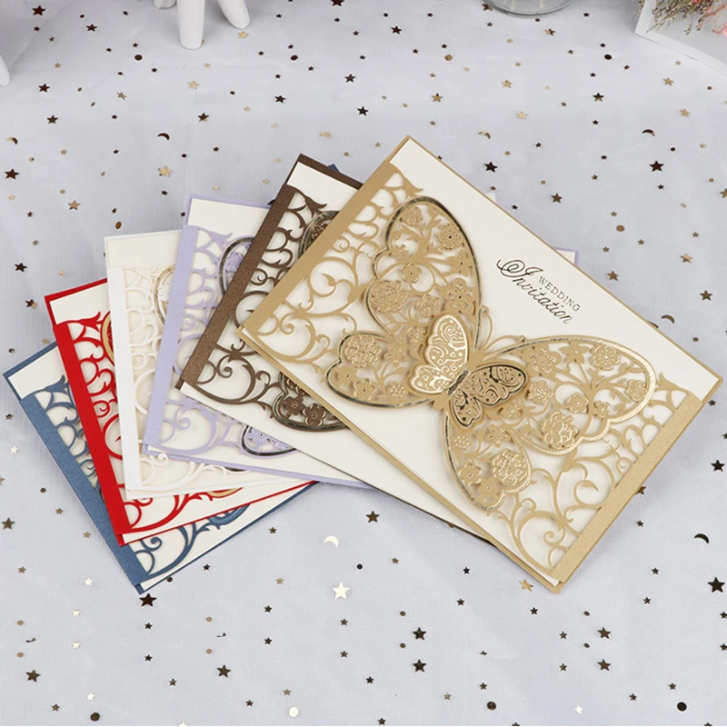 50pcs Butterfly Elegant Laser Cut Wedding Invitation Card Business Greeting Card Customized Wedding Decoration Party Supplies