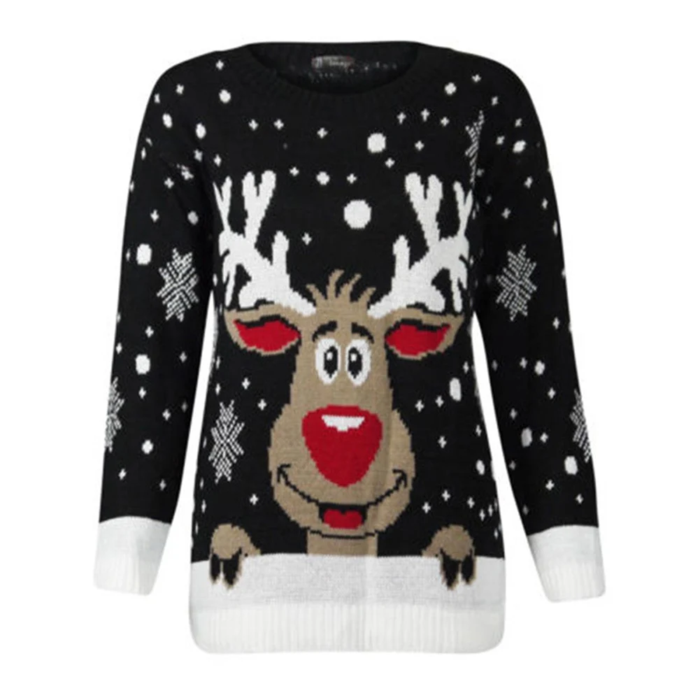 Seluxu Autumn Winter Women Sweater Long Sleeve Round Neck Sweater Christmas Clothes Santa Claus Print Christmas Sweater Pullover