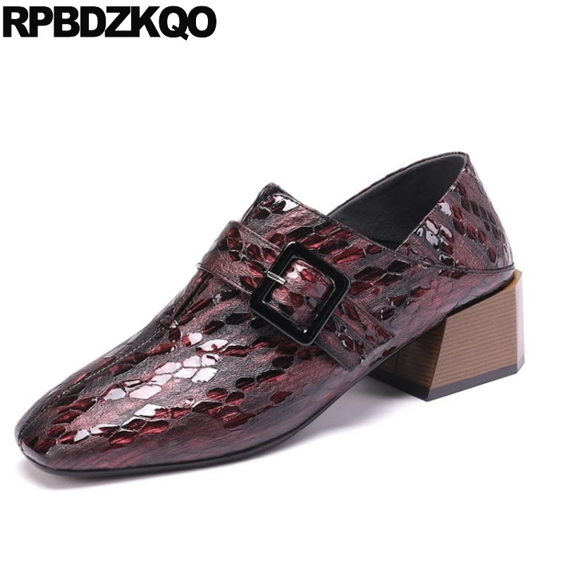 korean pumps genuine leather block size 4 34 big 10 42 square toe designer fashion brand women shoes wine red medium heels